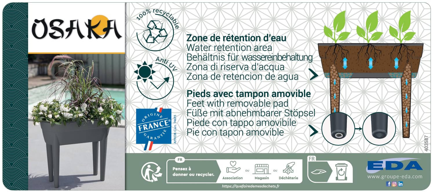 Potager Urbain Veg&Table City 57L Taupe - Bac De Culture Avec Réserve D'Eau | Fabriqué En France