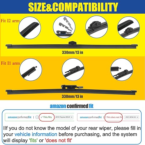 Vista 108 de Limpiaparabrisas trasero de 12 pulgadas para Mitsubishi Outlander 24-21/Nissan Rogue 23-08 Kicks 23-17 Juke 17-11 Pathfinder 20-13 Qashqai 22-17