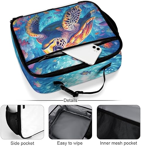 Miniatura 5 de Lonchera reutilizable con diseño de tortugas marinas, bolsa de almuerzo aislada, lonchera para comida y alimentos, bolsa de mano para mujeres,