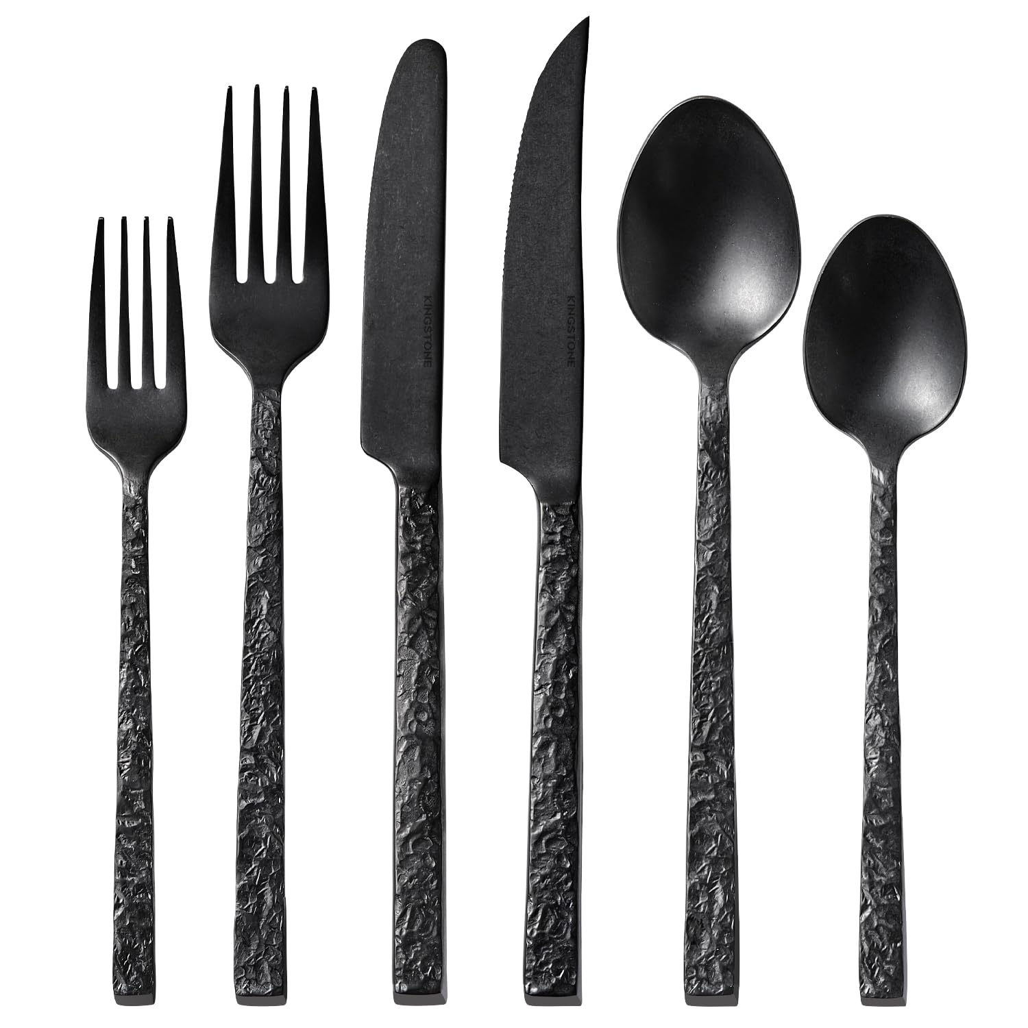 KINGSTONE 48-Piece Black Hammered Flatware Set