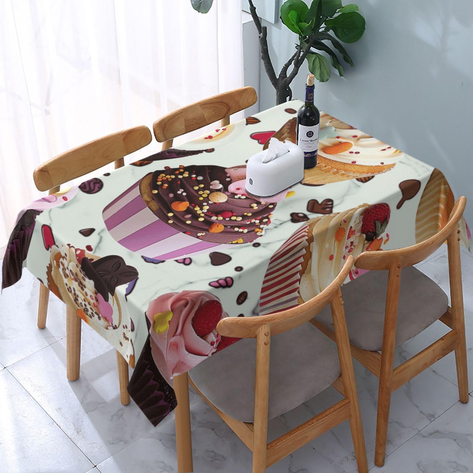 WPKJU Delicious Cupcakes Printed Tablecloth Water Resistant Table Cover Washable Rectangle Table Cloth for Tables 54x72 in