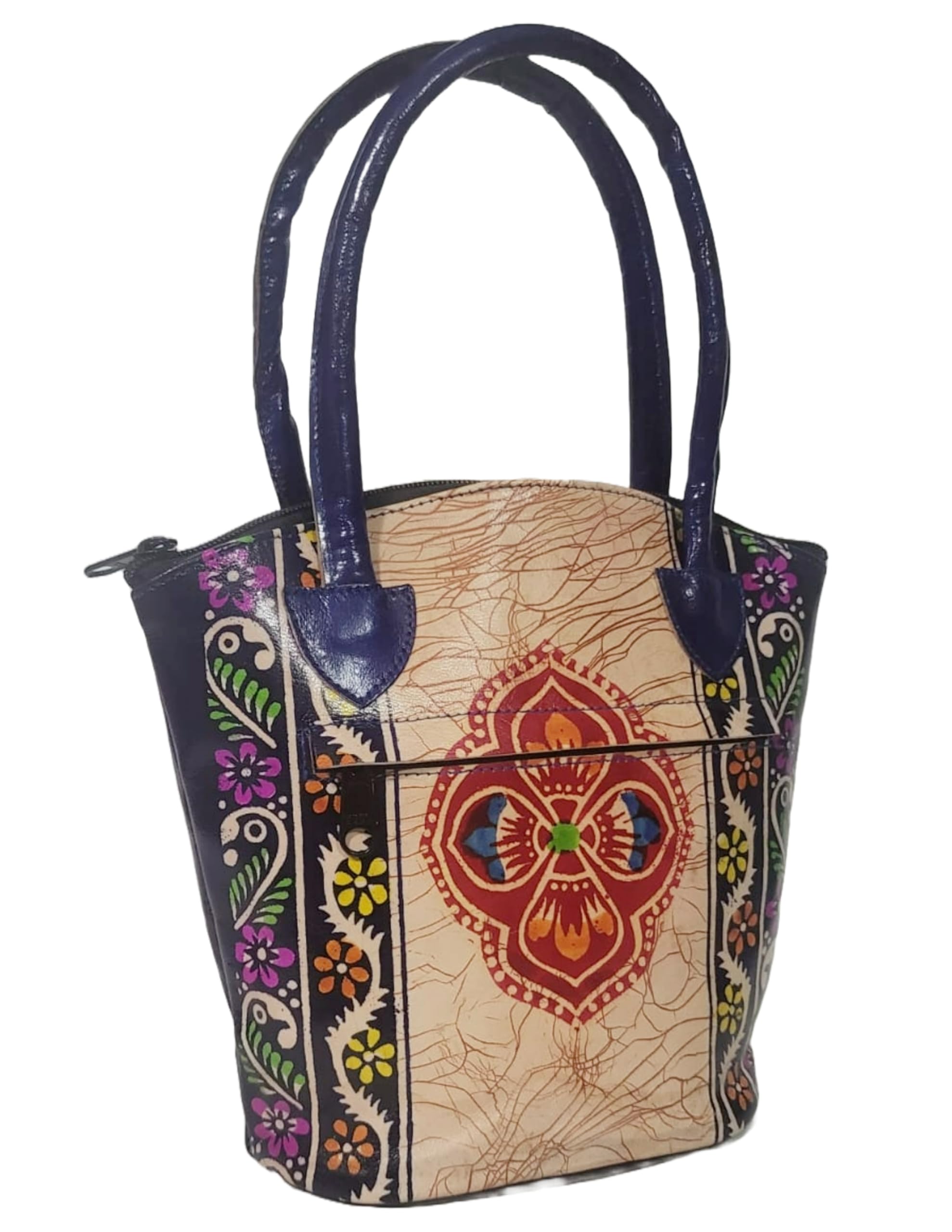 Shantiniketan Batik Handbag Red Pure Leather For Women-image-33