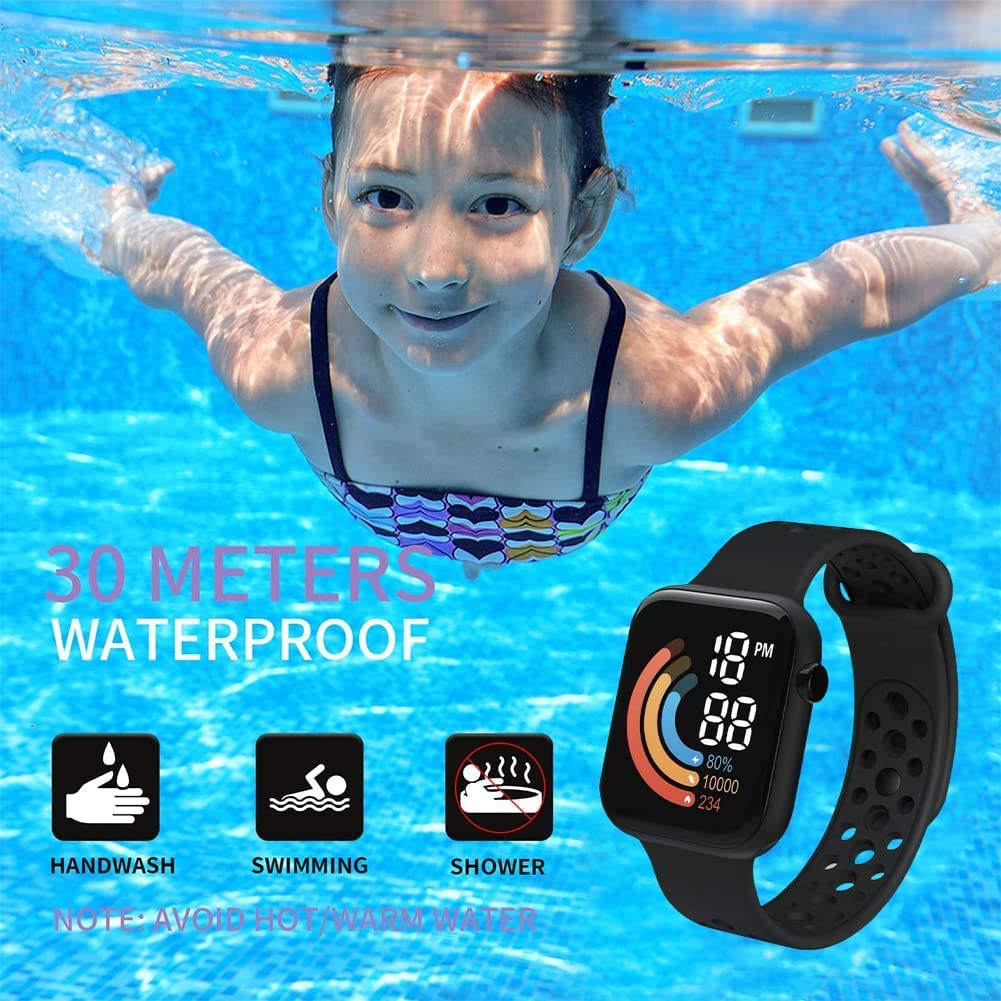 Smartwatch, Kinder Smartwatch, wasserdichte Kinder-Fitness-Aktivitäts-Tracker-Uhr, Mode Digitaluhr, Sports Outdoor Armbanduhr für Jungen und Mädchen im Alter von 3–12 Jahren (schwarz)