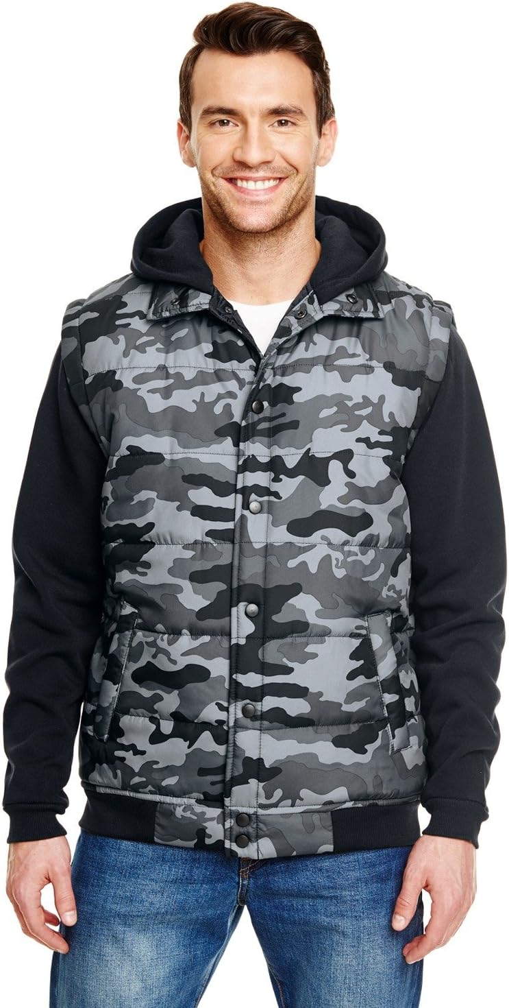 Burnside Adult Fleece Sleeved Puffer Vest S BLACK CAMO/ BLAC