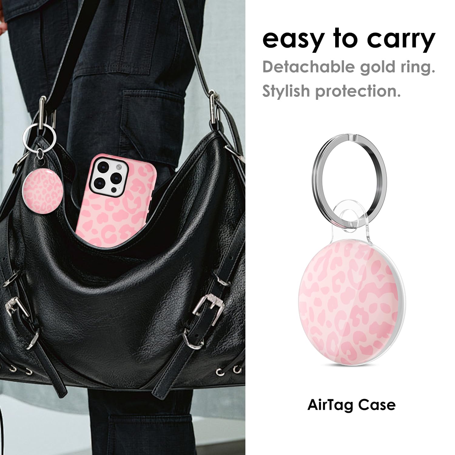 Svanove for Airtag Holder Case Cheetah Print, Leopard Pattern Airtag Keychain, Luxury Trendy Air tag Accessories, Cute Girly Aesthetic Design Itag Key Ring Cover for Women Girl Kids, Pink - 4