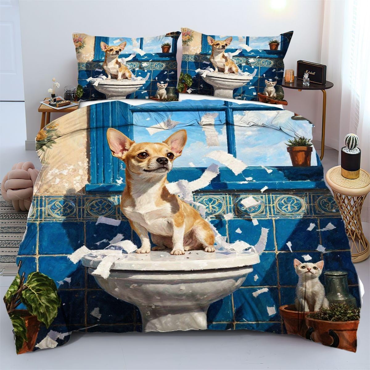 Parures de lit 240x260 cm bleu chic, housse de couette sobre et raffinée a16602