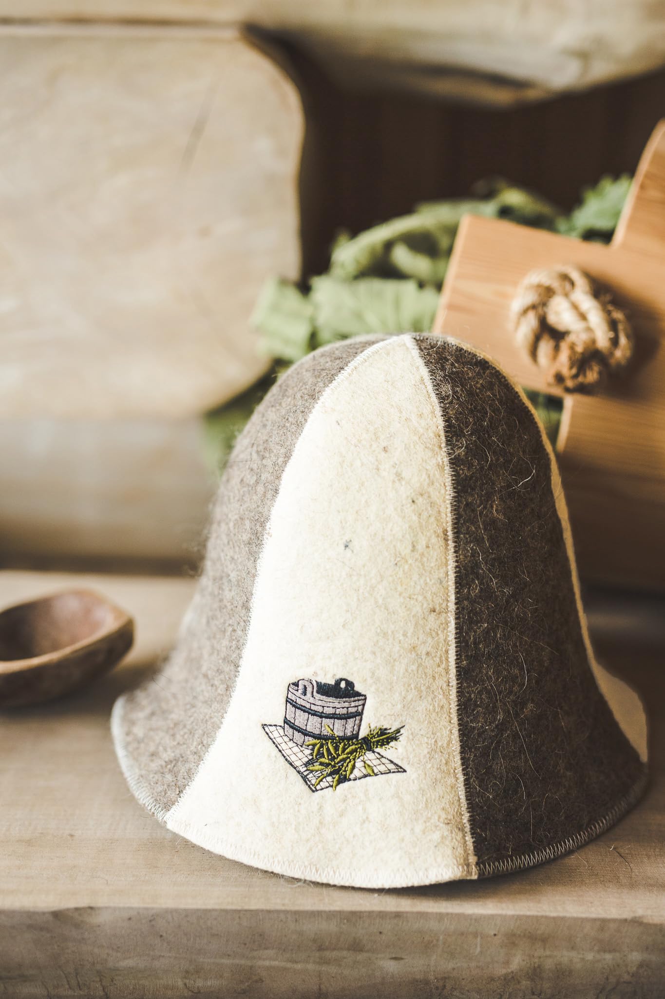 Sombrero De Sauna 100% Lana Fieltro con Bordado para Hombre y Mujer, Gorro Wellness (Baño sauna bañera)