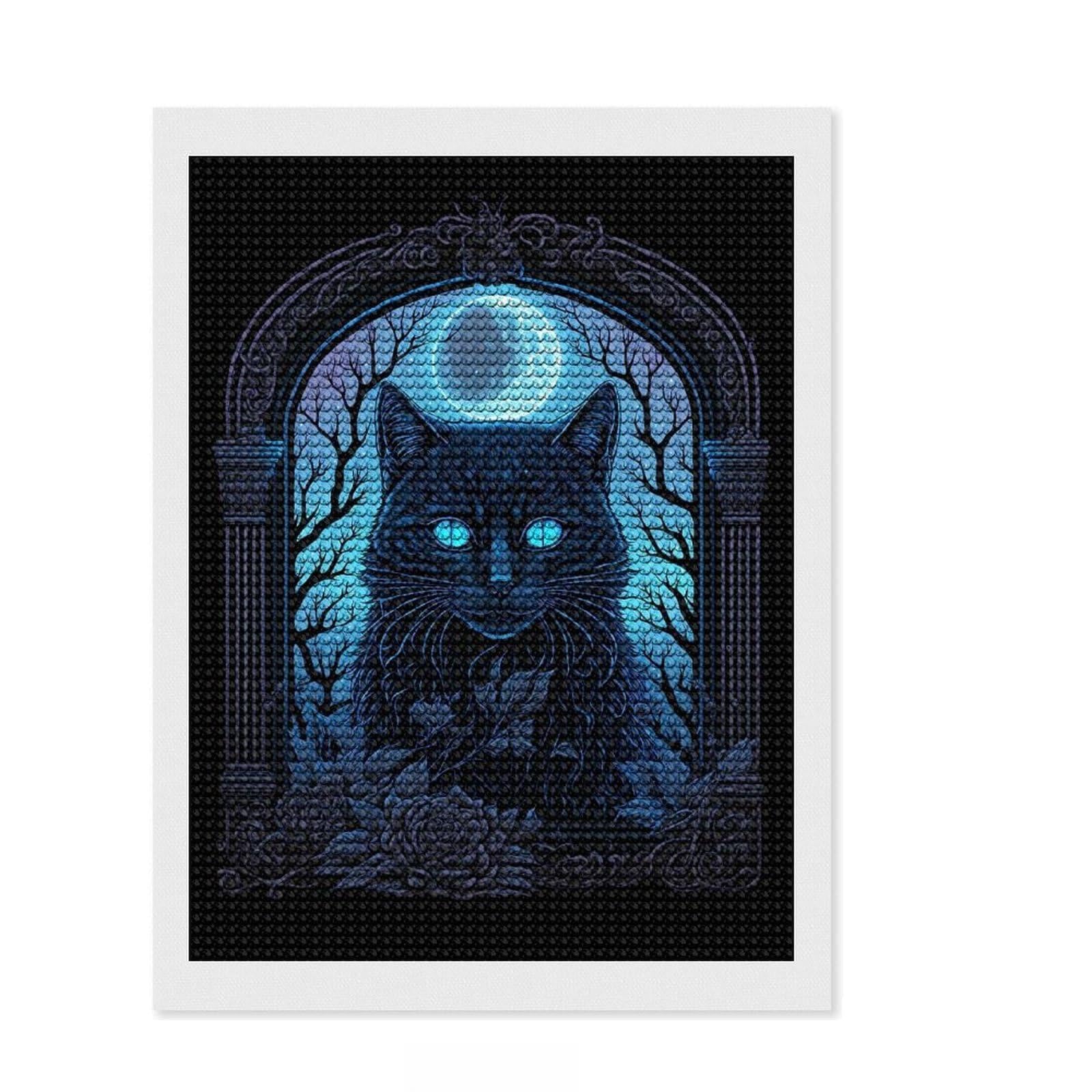 Junmoney Black Light Cat 3 Diamond Style Art Kit 12"x16", Winter Craft, Gift Idea, Farmhouse Decor, Thoughtful Present, Office Decor