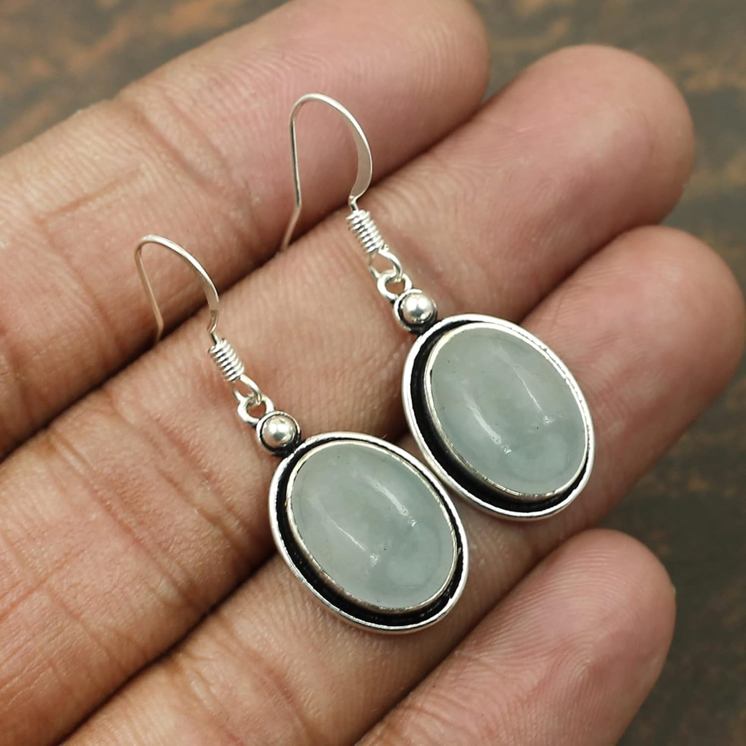 Natural Gemstones Dangle Earrings for Women – 925 Silver Plated Oval Shape Drop Earrings – Lightweight and Comfortable Handmade Fashion Jewelry – Gift for Birthdays, Daily Wear or Special Occasions