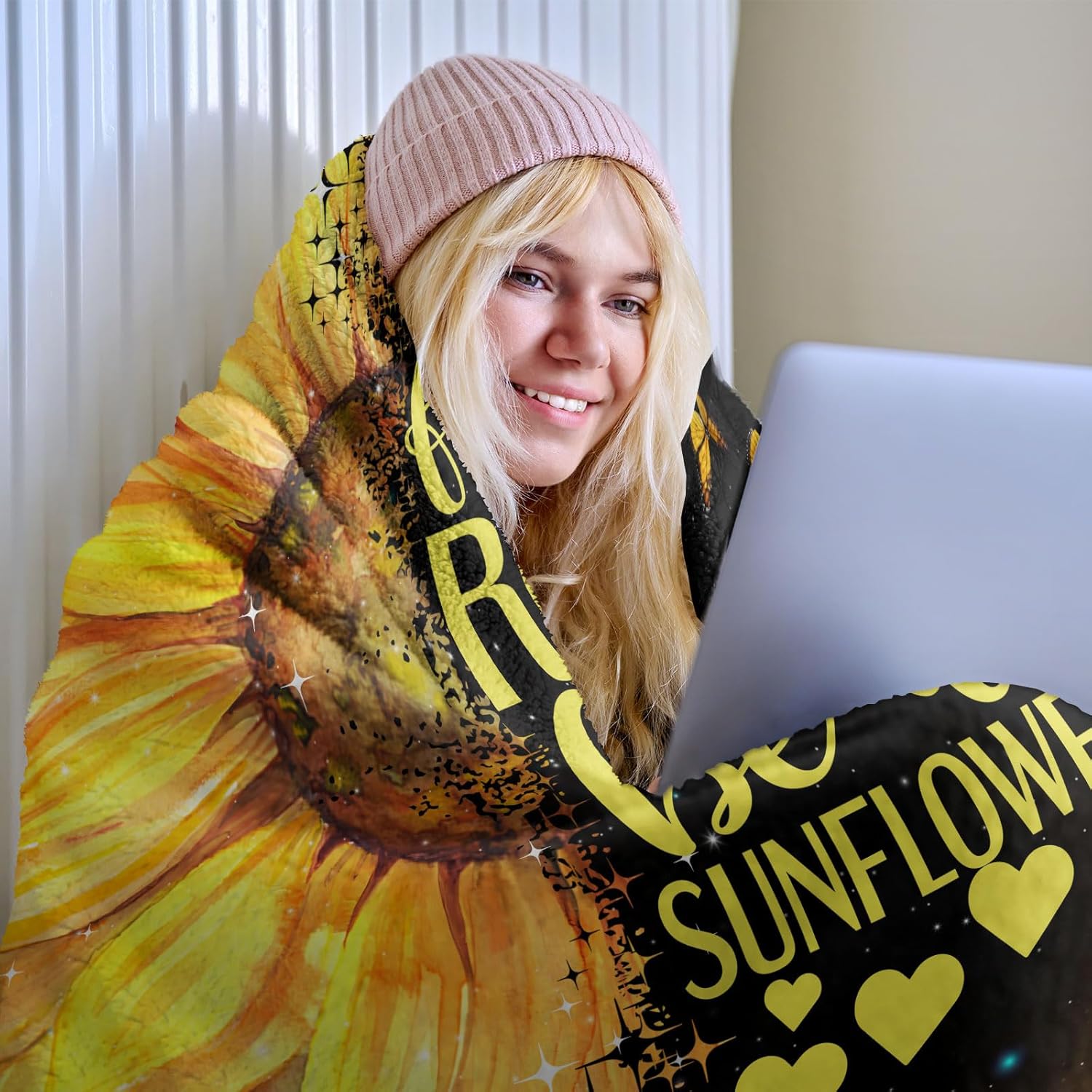 Sunflower Gifts for Women, Birthday Gifts for Sunflower Lovers, Inspirational/Get Well Soon Gift for Women, Sunflowers Gift for Her Throw Blanket 60" x 50", Sunshine Presents for Woman/Girls/Friend - Image 4