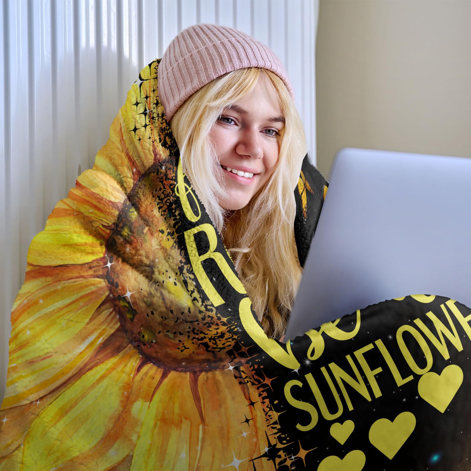 Sunflower Gifts for Women, Birthday Gifts for Sunflower Lovers, Inspirational/Get Well Soon Gift for Women, Sunflowers Gift for Her Throw Blanket 60" x 50", Sunshine Presents for Woman/Girls/Friend