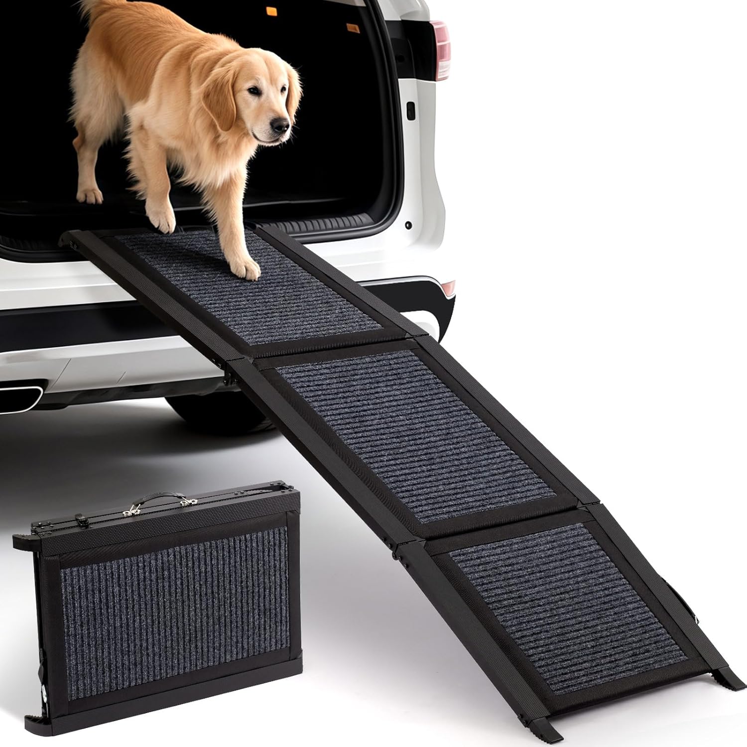 Dog Ramp for Car Truck and SUV, 63''x 17'' Extra Long Folding Pet Ramps with Non-Slip Rug Surface, Outdoor Dog Ramp for Small Medium to Large Dogs, Up to 250 LBS 63" L x 17" W