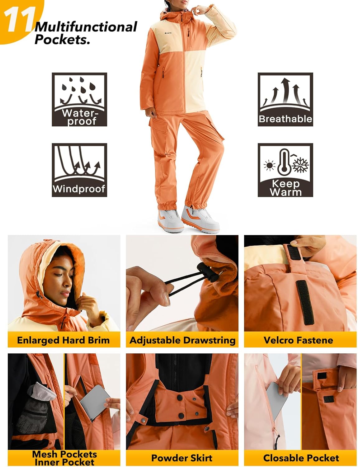 GEMYSE Women's Ski Snow Jackets and Pants Set Windproof Waterproof Snowsuit Warm Winter Snowboarding Insulated Coat - Image 4