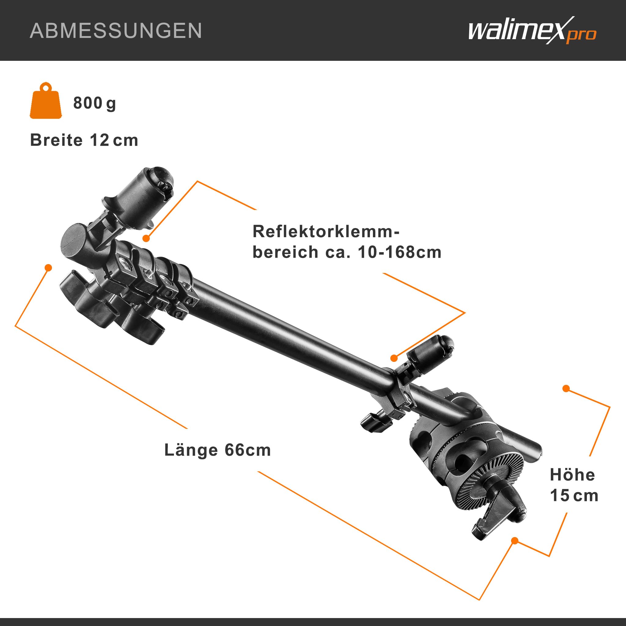 Walimex Support de réflecteur, 10-168 cm (collier de serrage double)