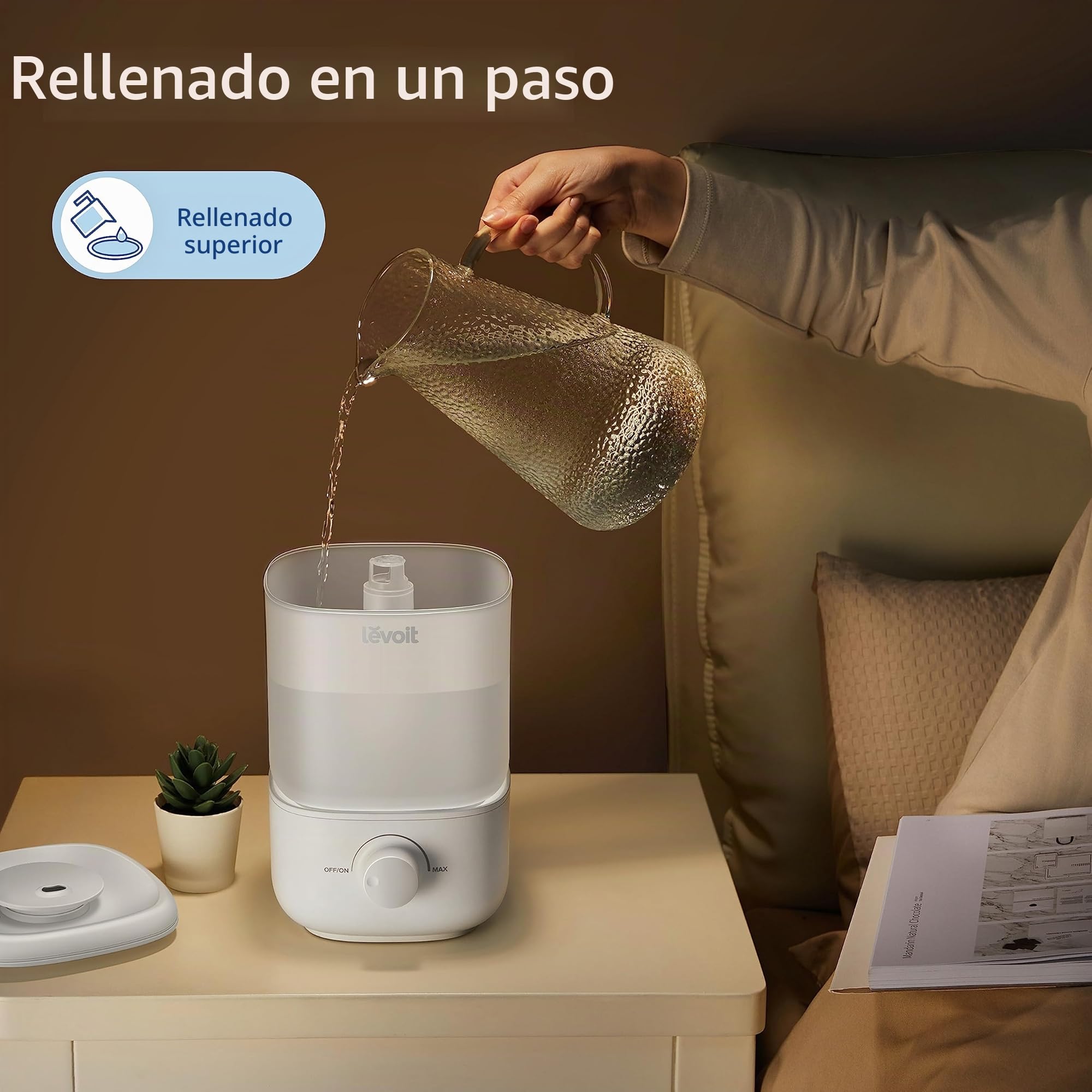 LEVOIT Humidificador para dormitorio, ultra silencioso de 26 dB, fácil de llenar y limpiar, humidificador de aire de niebla fría para el hogar, guardería y plantas con boquilla de rotación de 360°