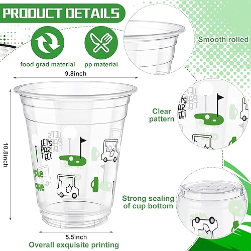 Miniatura 3 de Qinyoung 50 piezas de suministros para fiestas de golf, vasos de plástico transparente de 12 onzas, desechables, Let's Par-tee para deportes en