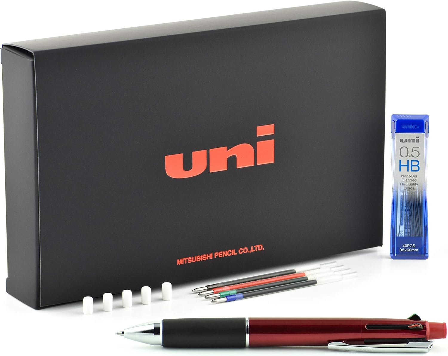 uni JETSTREAM 4&1 - Red, Green, Blue and Black 0.7mm ink + 0.5mm Pencil with Exclusive Box (Red)