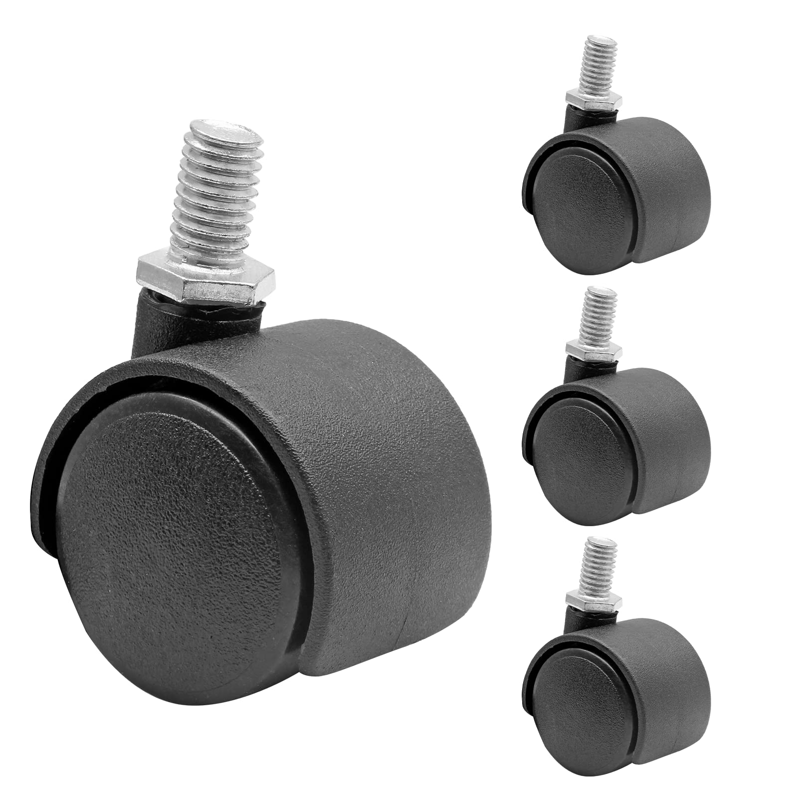 Litoexpe 4Pcs 1 Inch Plastic Caster Wheel, Black M8 x 13mm(Around 5/16" x 1/2") Swivel Stem Caster Wheel Workbench Caster for Cart, Furniture Wheels