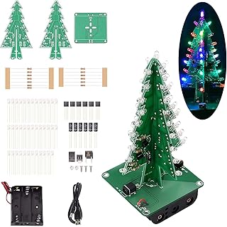 Adeept Colorful 3D Xmas Christmas Tree Led DIY Kits, 7 Color Flash RGB LED Circuit Electronic Assemble Funny Kits, STEM Project PCB Board for Student Teens Soldering Practice Learning