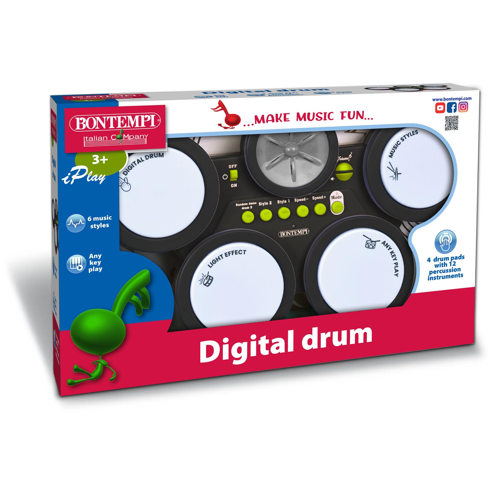 Bontempi | BeatLume - Percussioni Elettroniche che Illuminano e Incantano, Nero, 390x250x65 mm