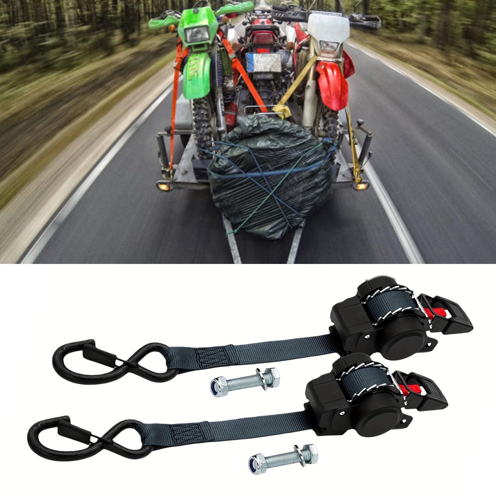 Garosa 2 Stück Einziehbare Ratschengurte, Automatisch Verriegelnde Ratschengurte, Polyester-Legierungsstahl, Sicherer Verriegelungsmechanismus, Verstärkte Haken, Stabiles Gurtband für