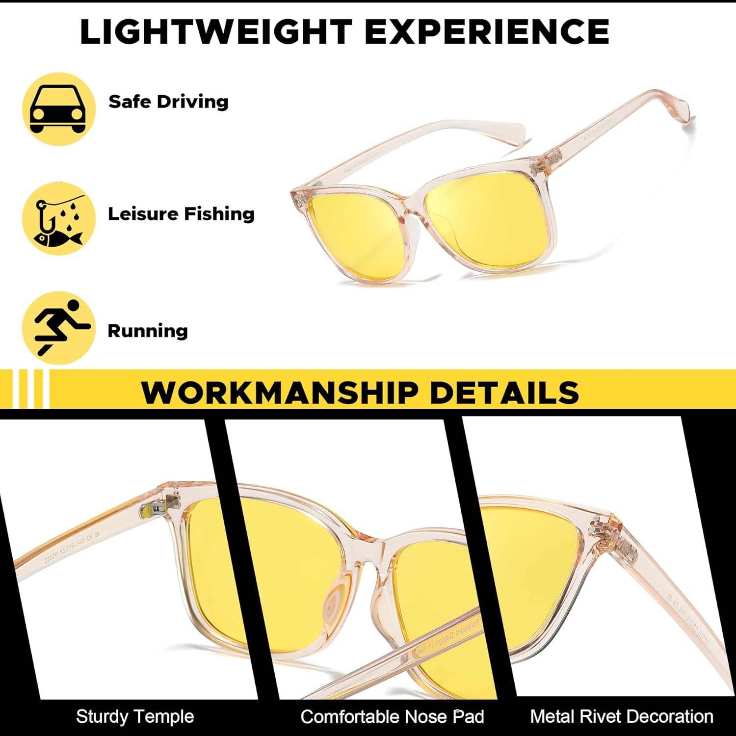 LVIOE Night Driving Glasses for Women Men, Anti Glare Night Vision Glasses Polarized Yellow Lens for Driving UV400 Protection - Image 4