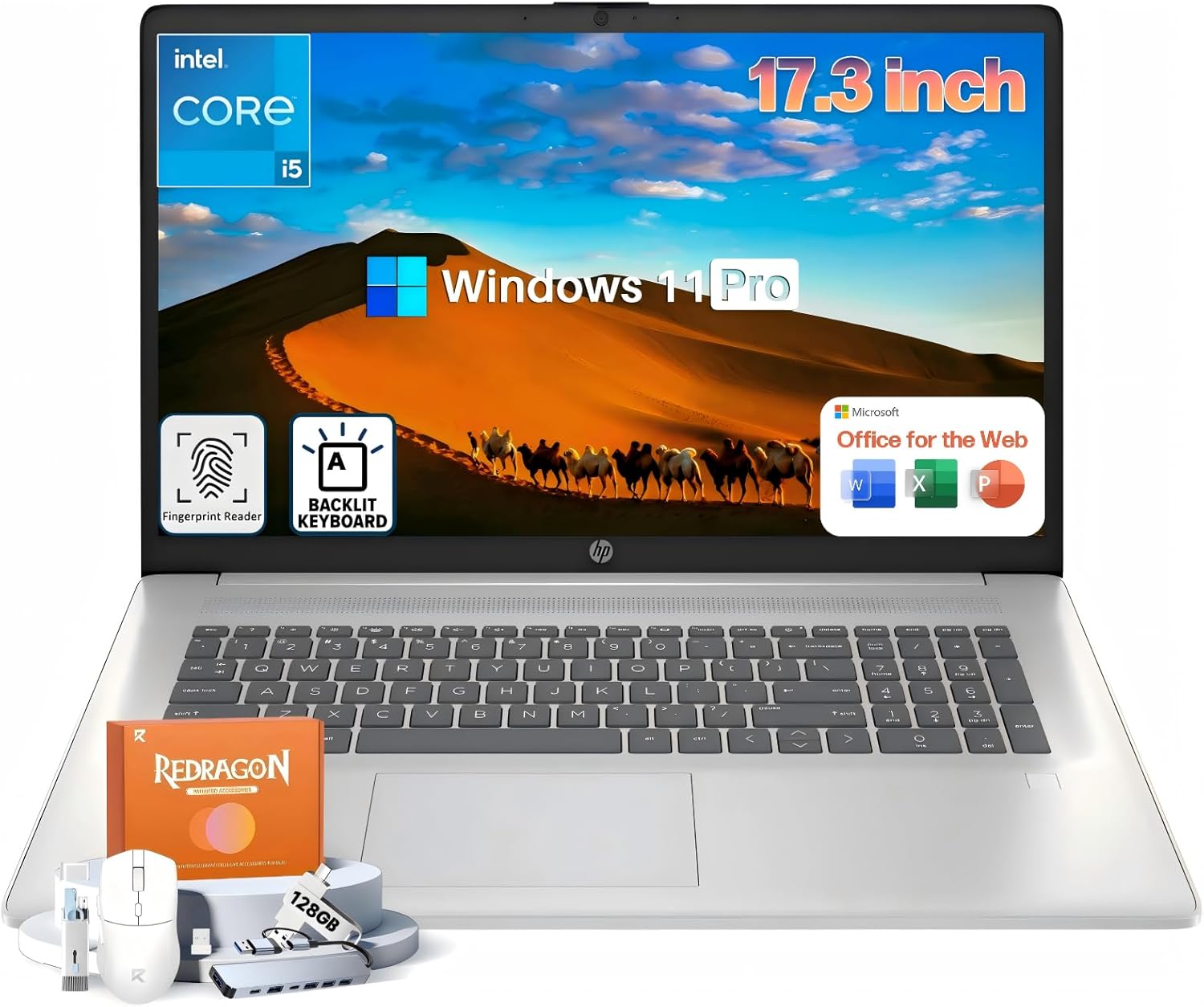 HP 17 Laptop for Business Student, Intel 10-Core i5-1334U, 17.3" HD+, Office 365 of The Web Lifetime, 20GB RAM, 512GB SSD, Backlit Keyboard, Fingerprint Reader, Wi-Fi 6, Windows 11 Pro, w/Accessories