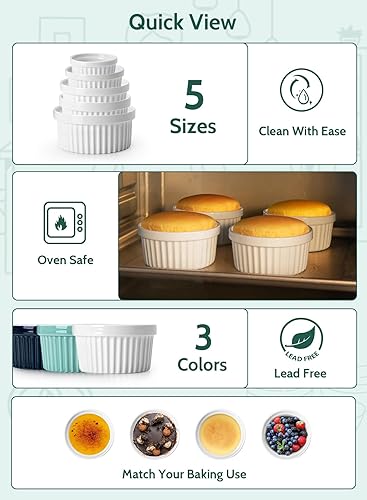 Miniatura 5 de Sweese - Platos de porcelana para souffle, de 8 onzas (226 gramos), para souffle, creme Brulee y helado, juego de 6