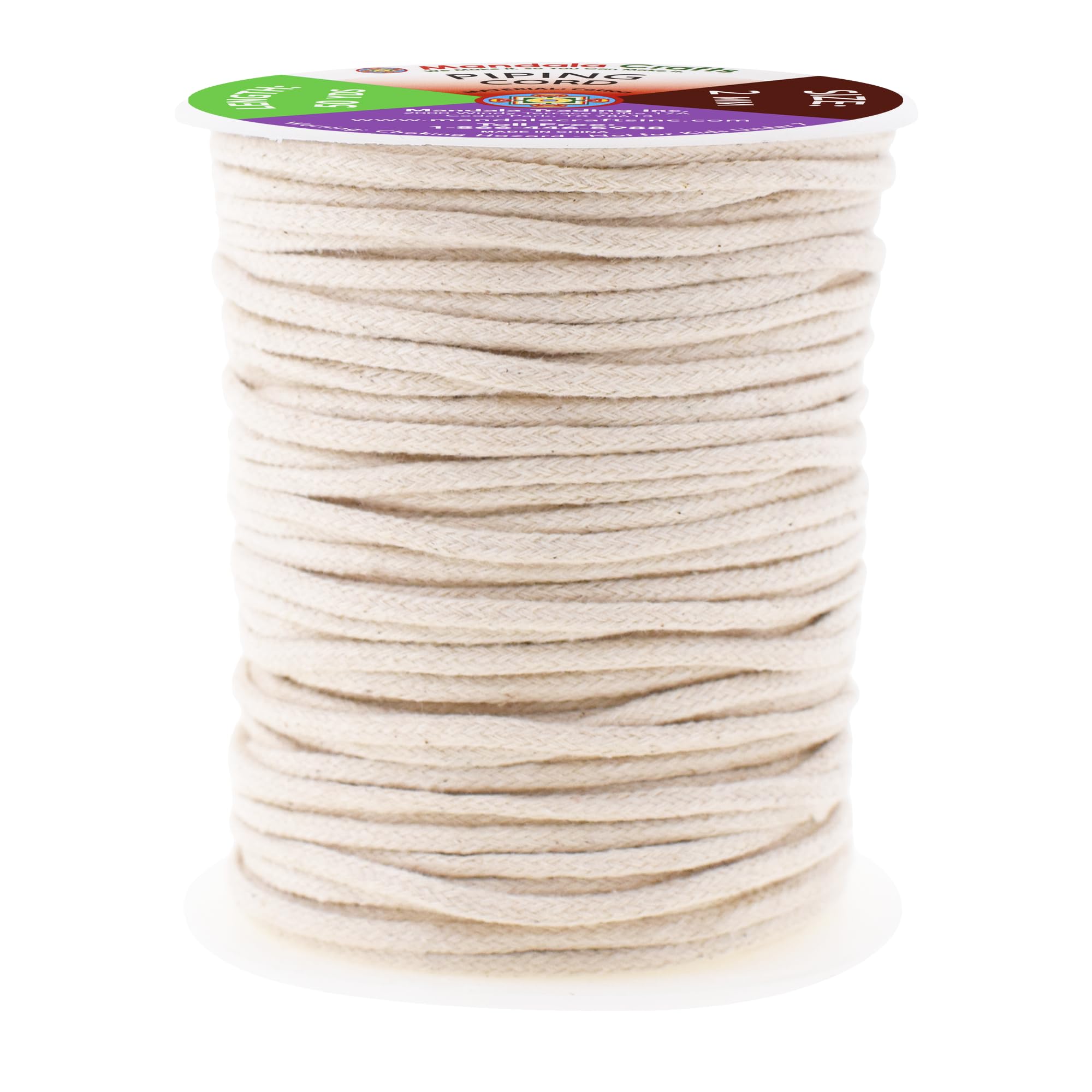 Mandala Crafts Natural Soft Replacement Drawstring Cords for Sweatpants Bags - Piping Cord for Sewing Upholstery - 50 Yds 2mm Cotton Cording Macrame