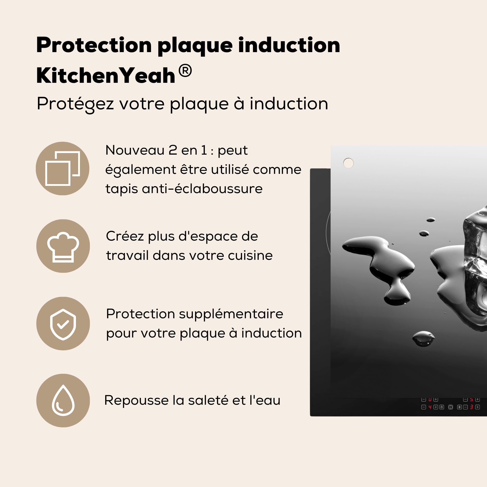 KitchenYeah© Antisalpicaduras Cocina 52x60 cm Protector Salpicaduras Pared Chapa Kitchen Panel Vitrocerámica Accesorios Salpicadero Decoración Hielo - Agua - Gris - Negro | 60 x 52 cm – Revestimiento de pared, placa de cubierta para estufa hielo – Agua –