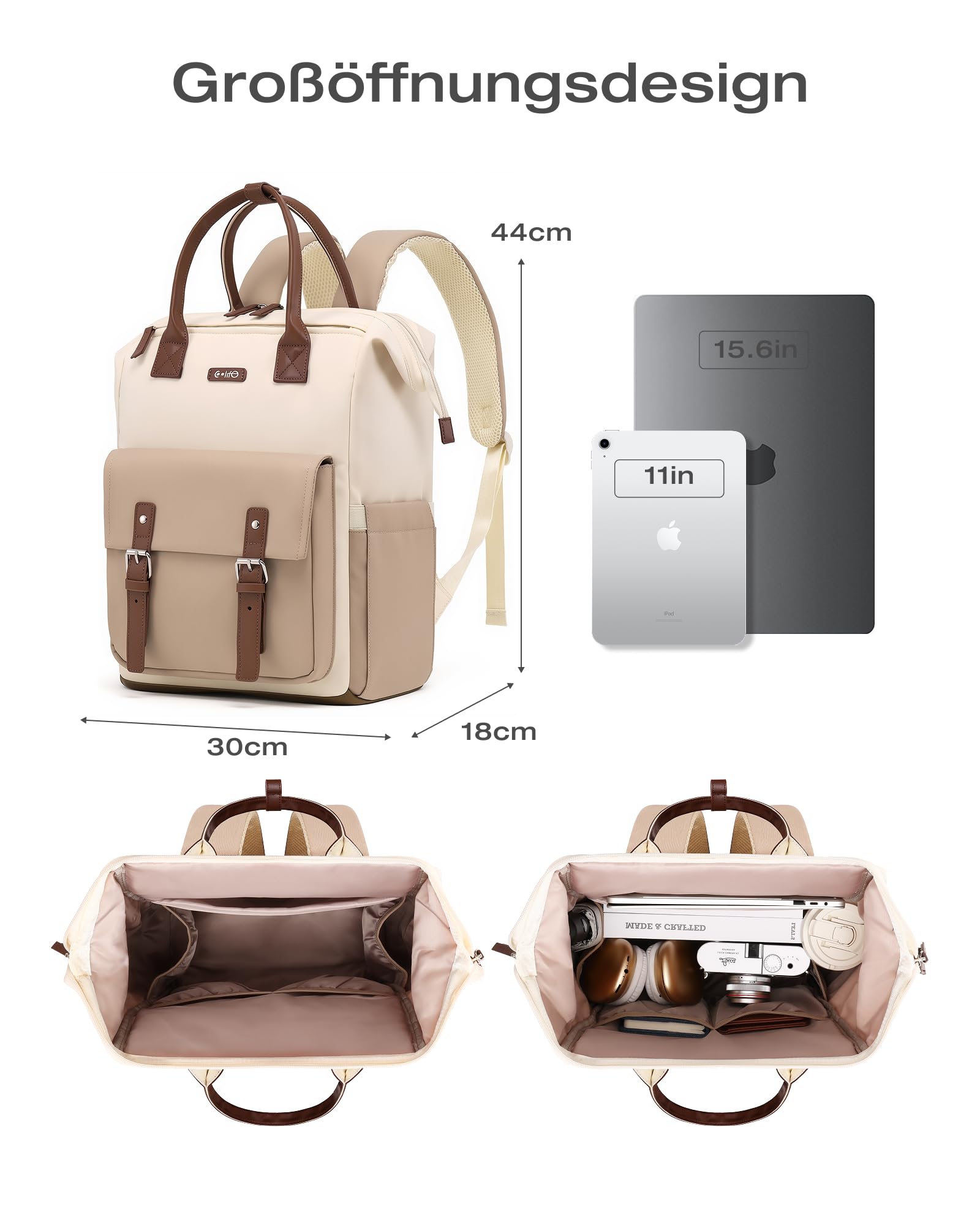 COOLIFE Sac à Dos Femme, 15.6 Inch Sac à Dos Ordinateur, Sacs à Dos Loisir | Sac de Travail Femme pour Université et Travail, Sac à Dos de Voyage avec Compartiment pour Ordinateur Portable (Kaki)