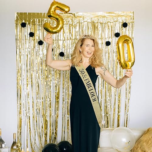 Miniatura 5 de Decoraciones de cumpleaños número 50 para mujer, banda, corona, vela de cumpleaños y globo digital de papel de aluminio de 32 pulgadas, decoración