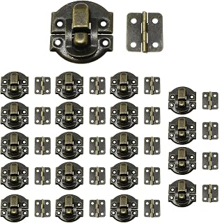 Maxmoral 10Sets Antique Brass Hasp Lock, Box Toggle Latch, Antique Latch Hook Hasp Jewelry Box Hinges and Latches with Extra Screws, for DIY Jewelry Box