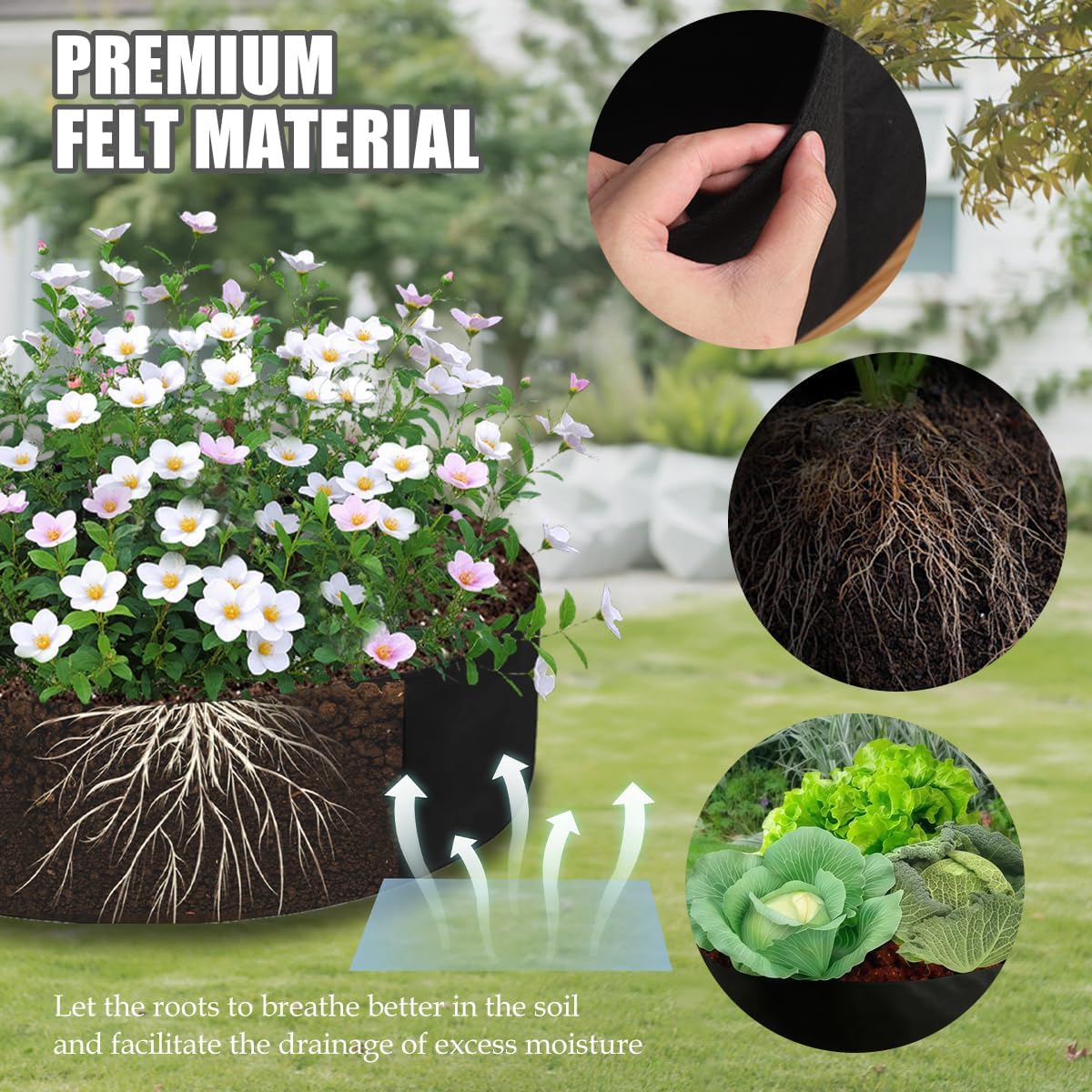 (2 Pack) 128 Gallon Rectangular Planting Bags and 50 Gallon Round Flower Bed Planting Bags, Suitable for Growing Vegetables, Potatoes and Flowers in The Garden