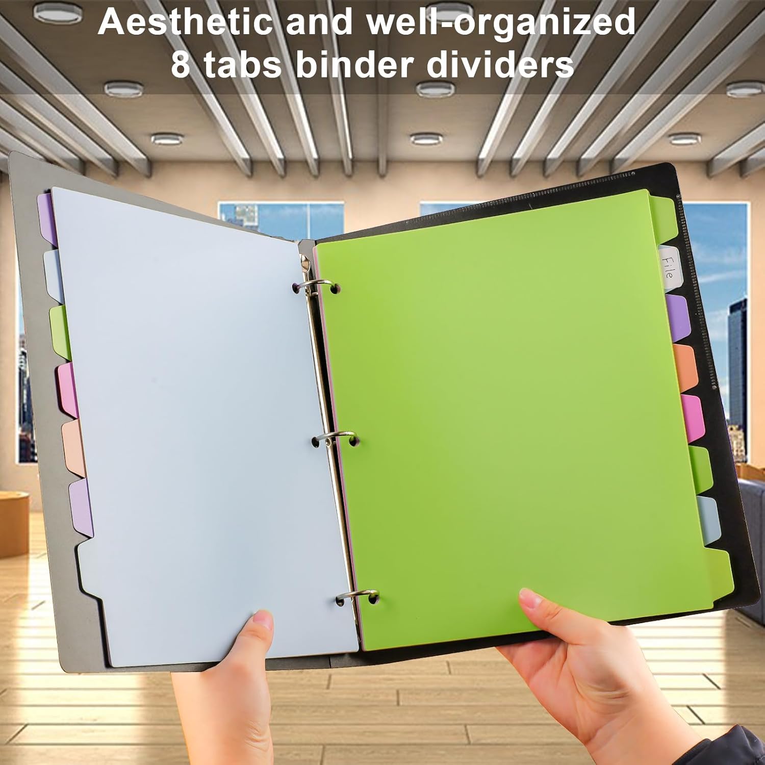 HABGP 96Pcs/12 Set Binder Dividers with Tabs, 8 Color Tab for 3 Ring Binder Dividers, Page Folder Dividers for 3 Ring Binder Sheet Paper Protectors, Plastic Tabbed File Dividers with Tabs