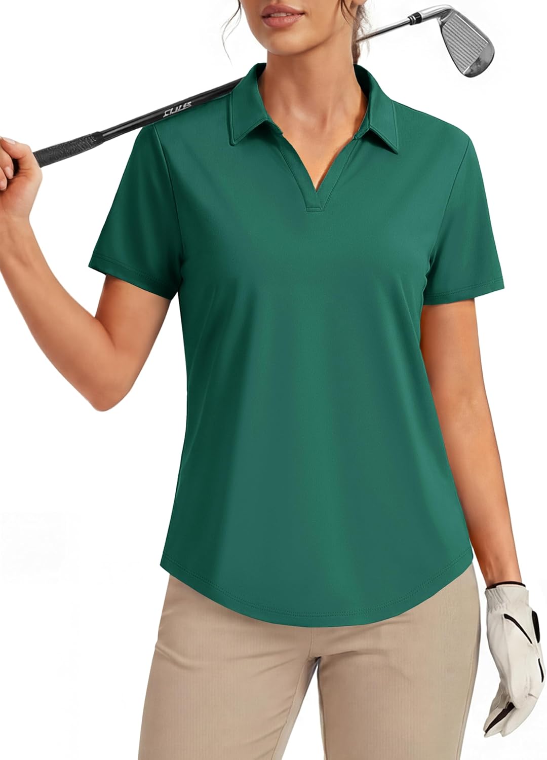 MAGCOMSEN Women's Golf Shirts Short Sleeve Polo UPF 50+ V Neck Collared Tops Quick Dry Tennis Athletic T Shirts