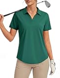 MAGCOMSEN Women's Golf Shirts Short Sleeve Polo UPF 50+ V Neck Collared Tops Quick Dry Tennis Athletic T Shirts