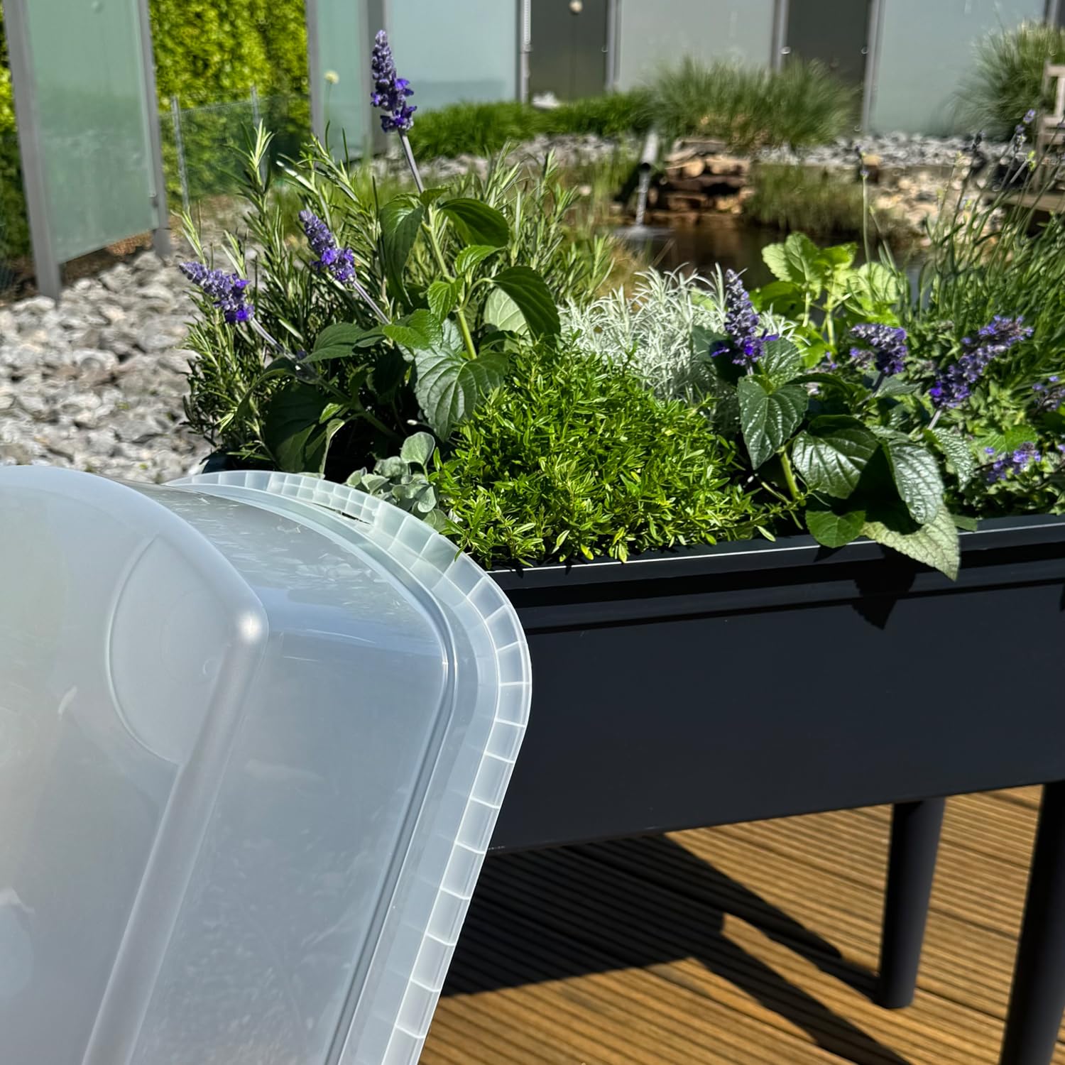 Prosperplast Jardinière surélevée Bloomo 78 x 82 x 37 cm avec pieds et couvercle amovibles | Jardinière surélevée pour jardin et balcon | en plastique robuste | Anthracite | résistant aux intempéries