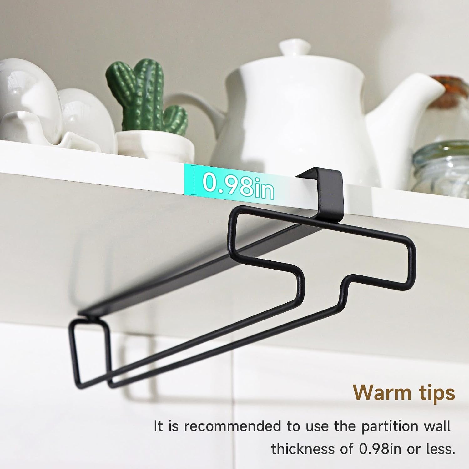 SAN LIKE Black Wine Glass Rack,14-Inch Wine Glass Holder under Cabinet,Metal Wine Glass Hangers Stemware Rack for Bar Kitchen,Set of 2