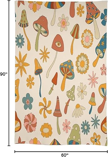 Miniatura 1003 de Mantel floral hippie, diseño retro de los años 70, naranja, rosa, azul, floral, bohemio, estampado estético de margaritas, para fiesta, picnic