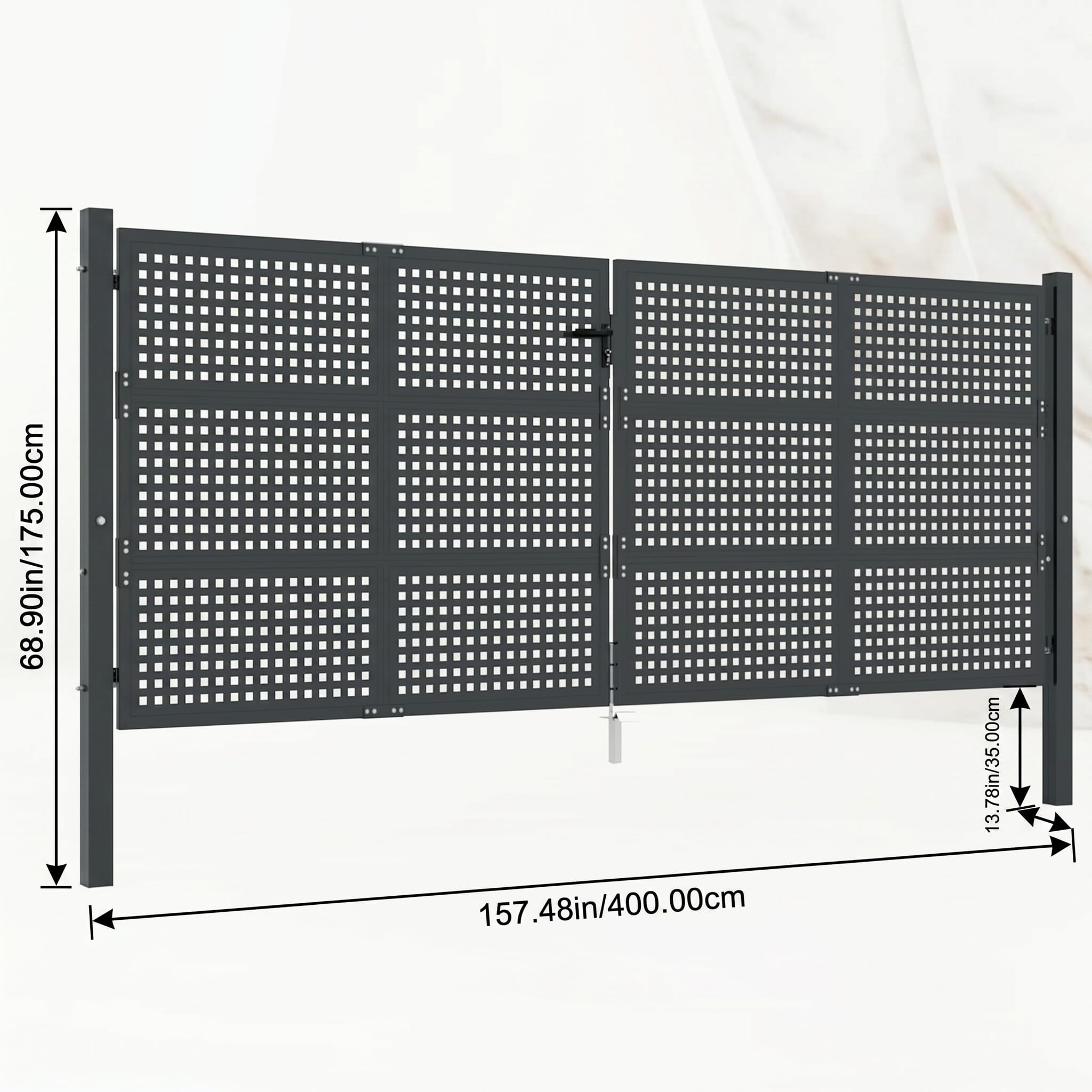 Brama ogrodowa ze stali, szerokość 400 cm x wysokość 175 cm, antracytowa, dwuskrzydłowa, zamykana, stabilna rama z siatki drucianej do użytku na zewnątrz