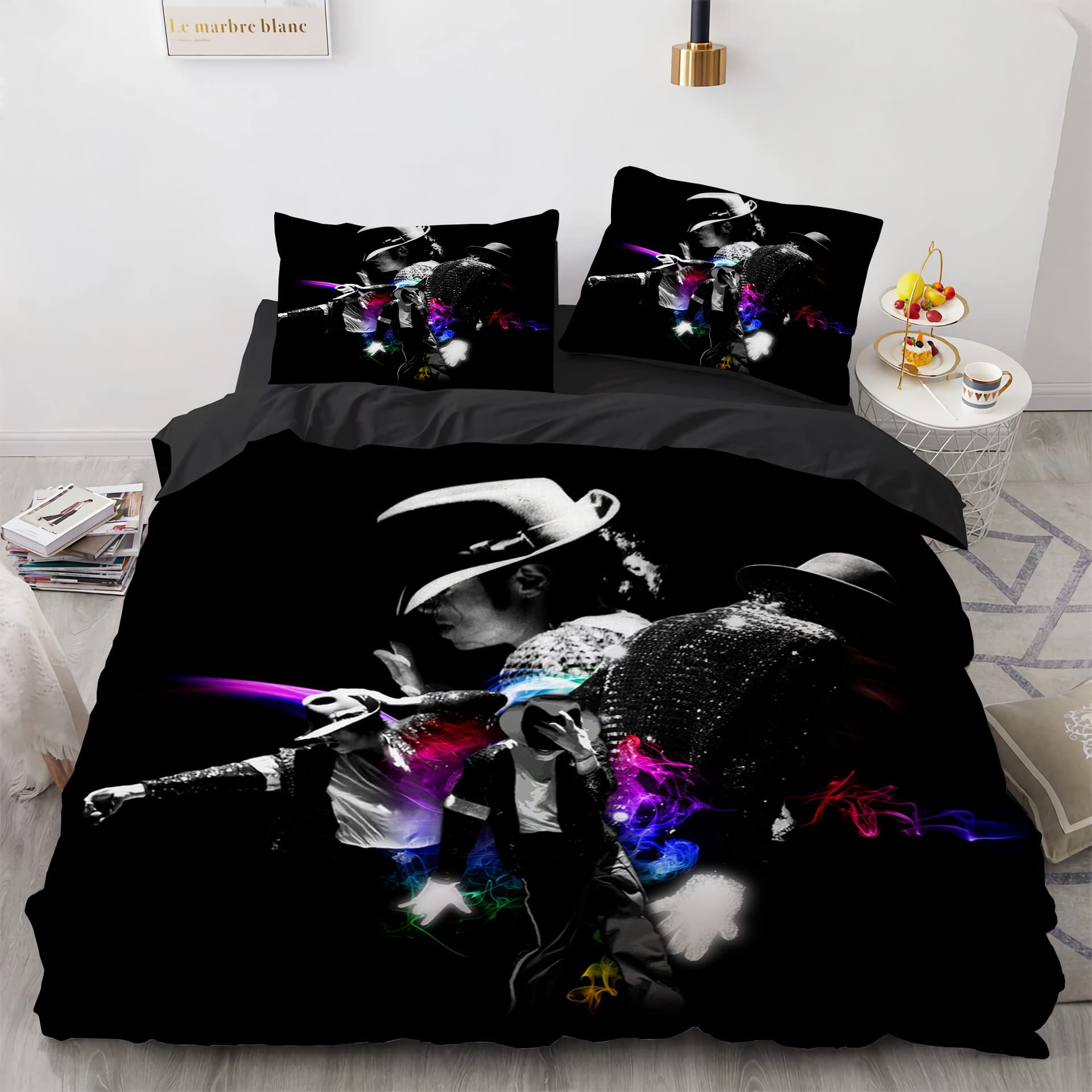 Shaari Duvet Cover Set Double 200 x 200 cm Michale Jacksen Polyester 3 Piece Bedding Set with 2 Pillowcase Quilt Cover Closure