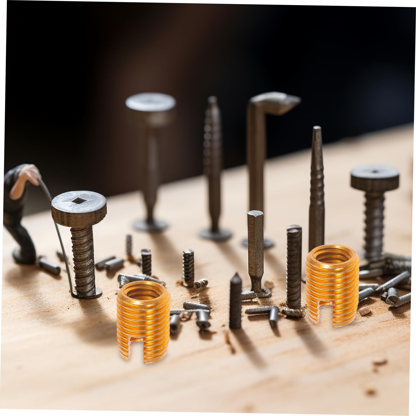 Unomor 20pcs Self-Tapping Braces Nut Threaded Bolt Fastener Screw Replacement Threaded Inserts Thread Reinforce Repair Tool Connector for Wood Furniture Golden Stainless Steel