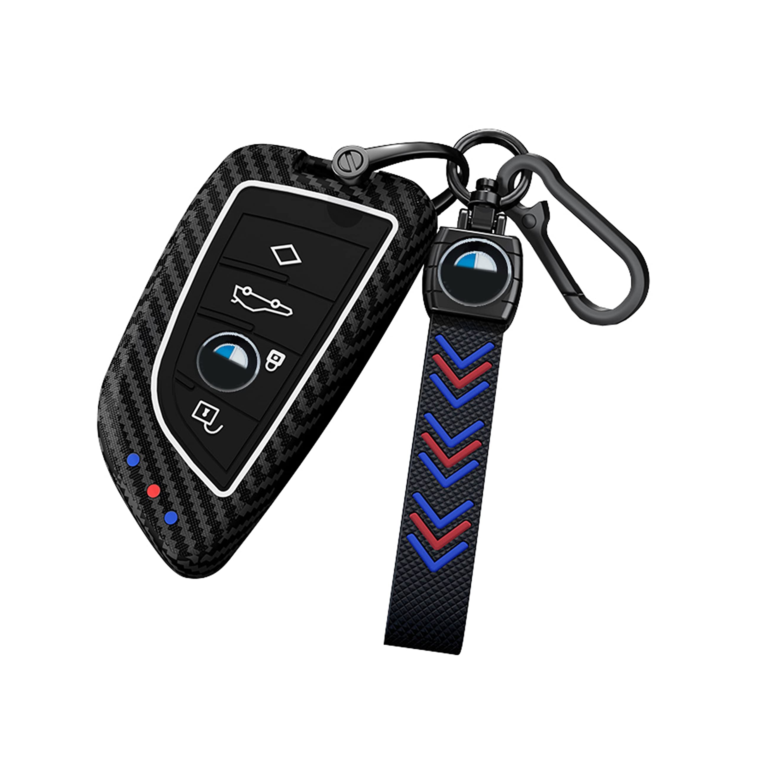 Compatible with BMW New Upgraded TPU with Rubber Key Fob Cover Case Shell with Keychain for 1 2 3 4 5 6 7 Series X2 X3 X4 X5 X6 X7 M3 M5 M6 M8 Z4 GT3 GT5-Carbon