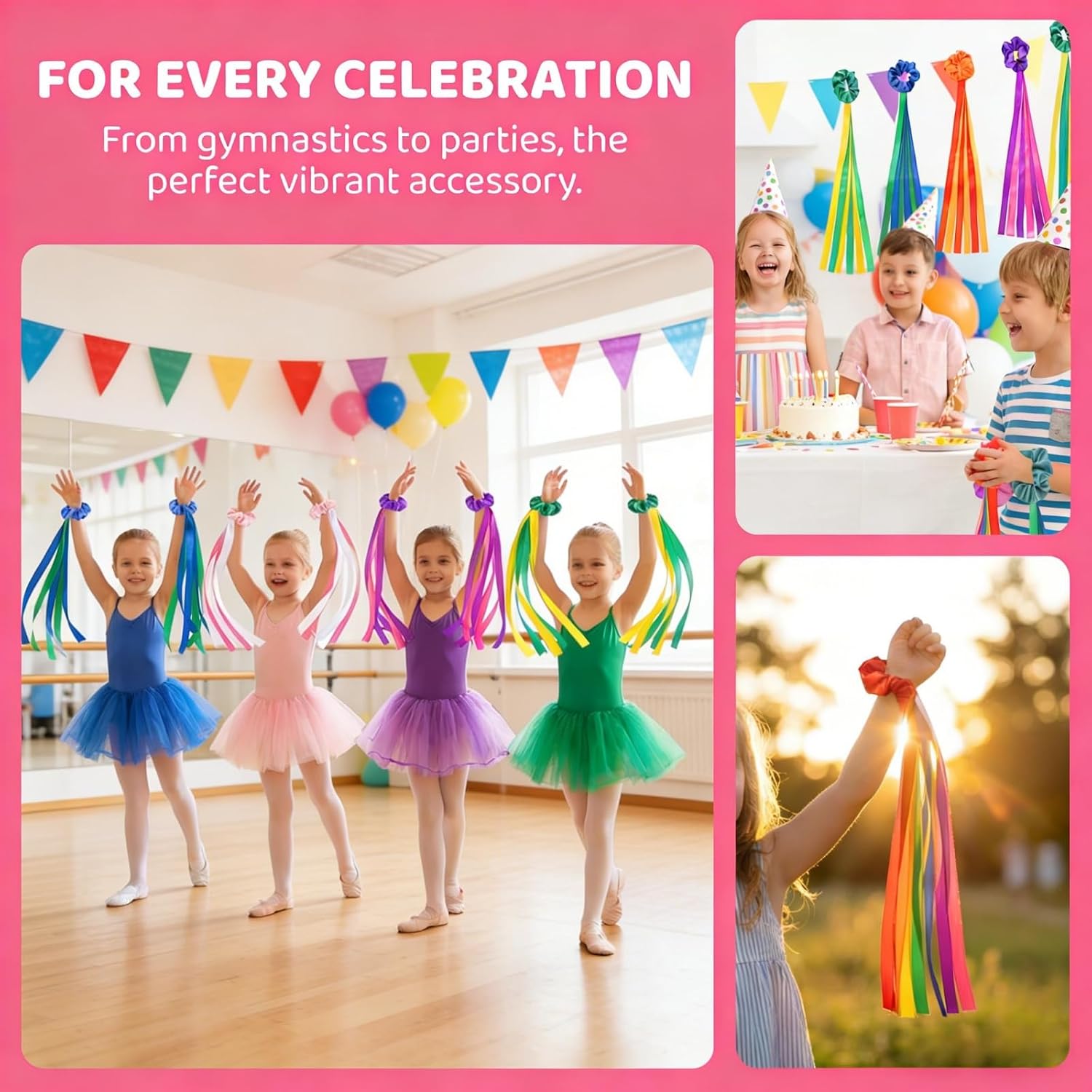 Covzoe 12 Pieces Dance Ribbons, Rainbow Rhythm Elastic Wrist Streamers | Colorful Gymnastics Ribbons Princess Girls Party Supplies for Dance Performances Birthday Festive Decorations