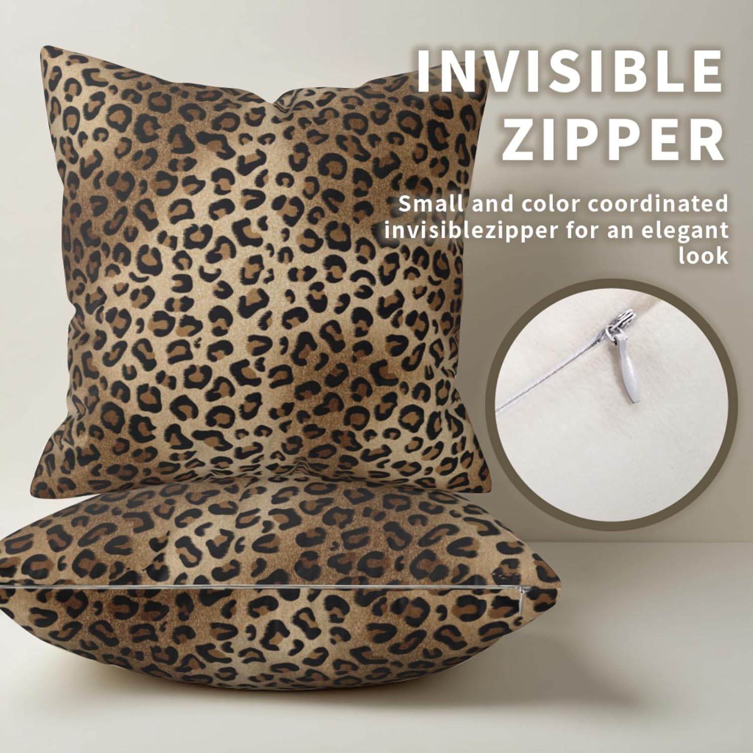 Brown Leopard Pillow Cover - Cheetah Print Throw Pillow Covers 18x18 Set of 2 Animal Print Couch Pillow Cases Decorative for Indoor Bedroom - Image 2