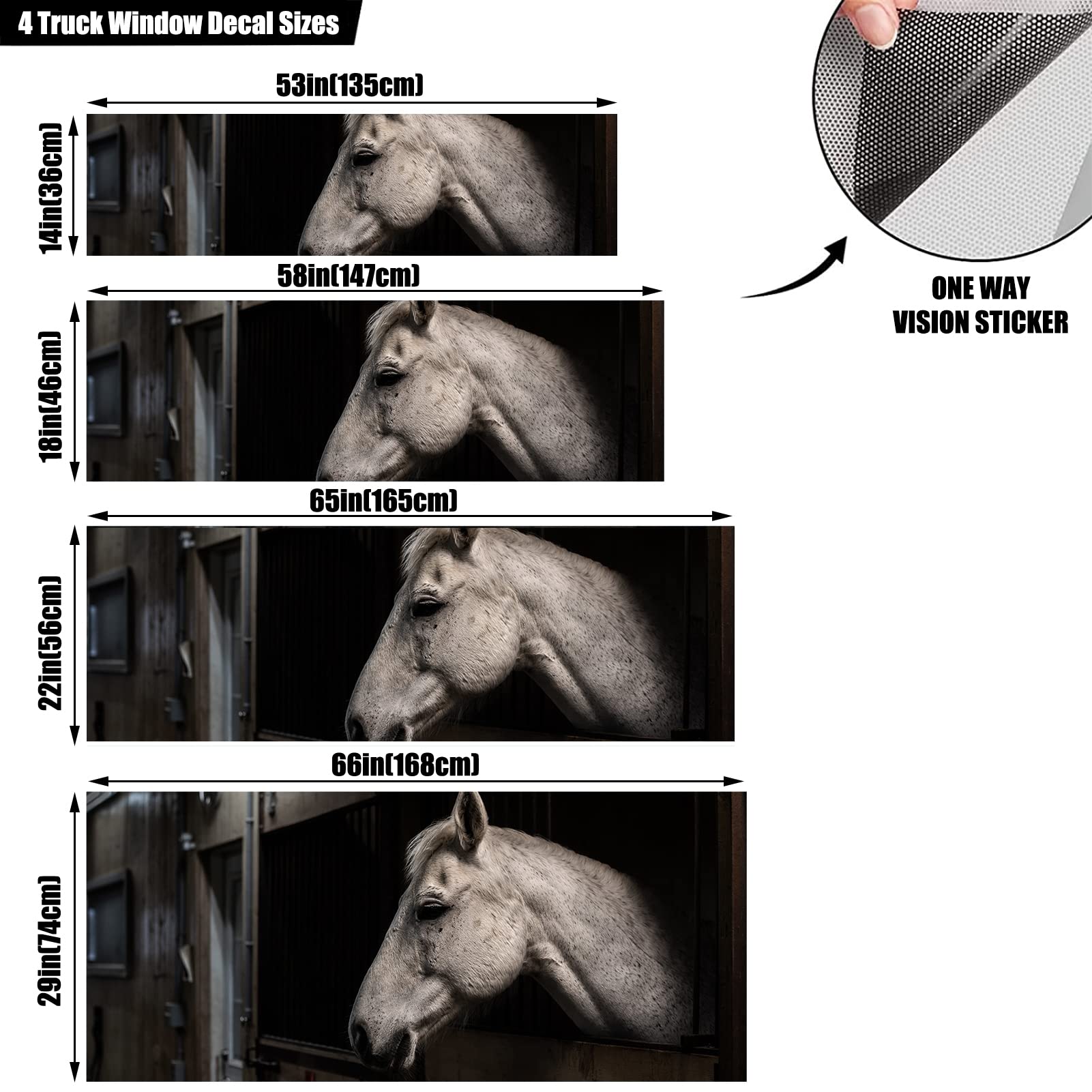 WOKEZ Finestra Posteriore a Cavallo di Destra Truck Decal Truck Finestra Posteriore Decal Wrap Graphic Perforato Vedi Attraverso Universal per camioncini SUV,58x18 inch