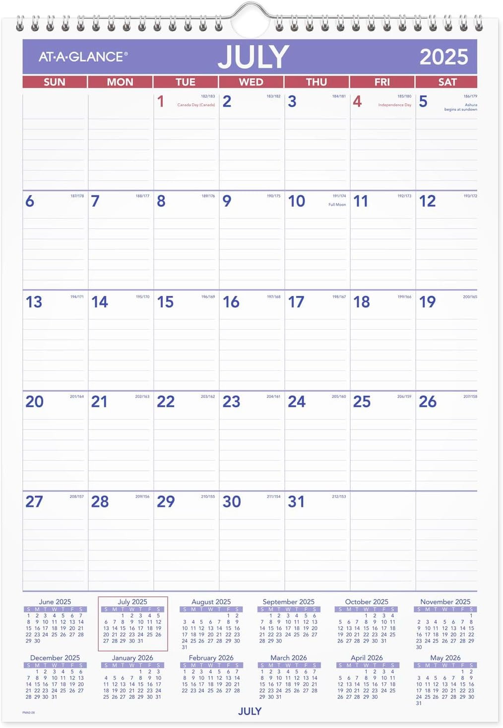 AT-A-GLANCE Wall Calendar 2026-2027 Planner, Academic 12-Month July-June, Monthly, 15-1/2" x 22-3/4", Ruled Daily Blocks (AY328)
