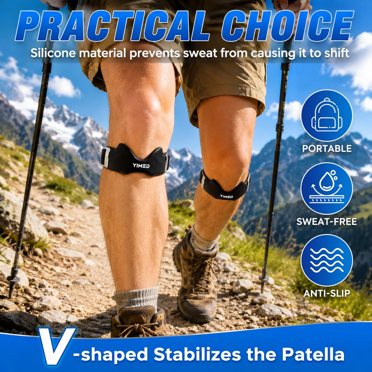 Patellar Tendon Support Strap, Silicone Patella Knee Strap for Knee Pain Relief, Adjustable Patella Band Knee Brace for Basketball, Jumpers Knee, Tendonitis, Osgood Schlatter – (Black 1 Pack)
