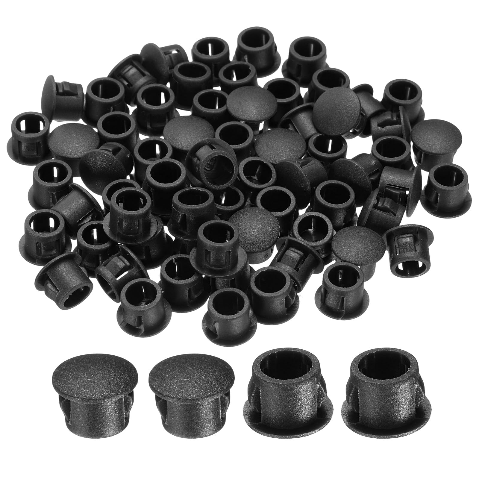 M METERXITY 100Pcs Black Hole Plugs, 8mm / 0.31" Plastic Snap in Locking Screw Hole Cover Flush Mount Panel Plugs for Chair/Table/Furniture Cabinet